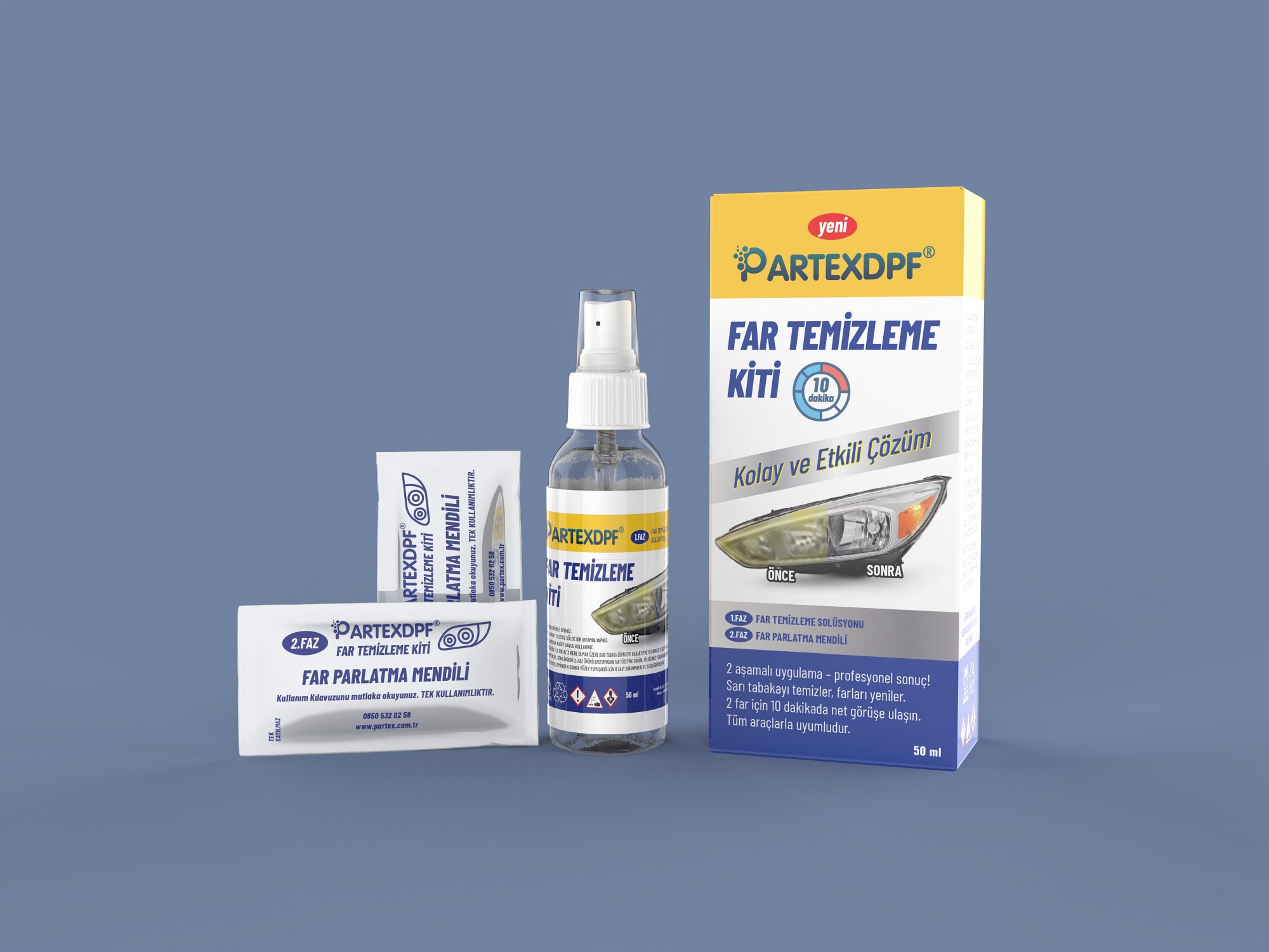 Kutu ve sprey şişe far parlatıcı set.bip.27